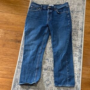 AGOLD women’s 30 Straight cropped Blue Jeans - style Riley - button fly